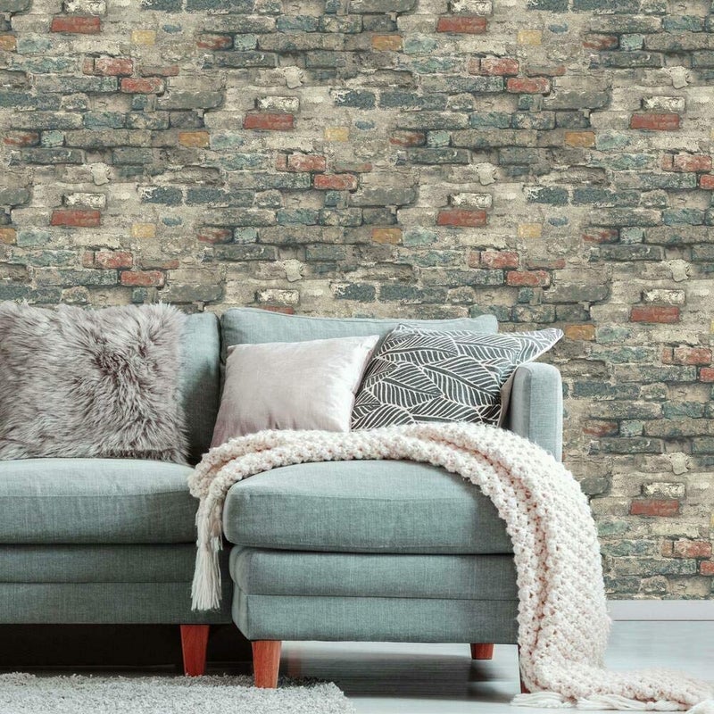 RoomMates RMK11080WP Teal Brick Alley Peel and Stick Wallpaper 20.5" x 16.5 feet - Image 2
